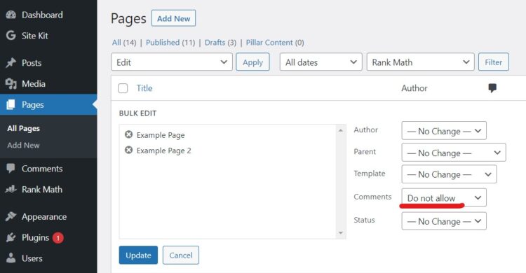 Disable multiple page comments WordPress