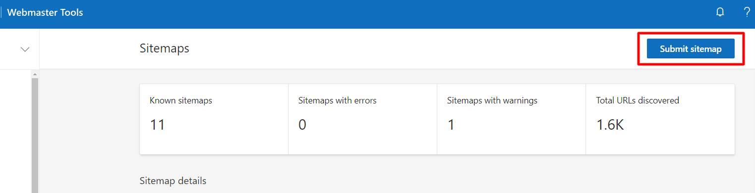 Bing Webmaster Tools Sitemap 