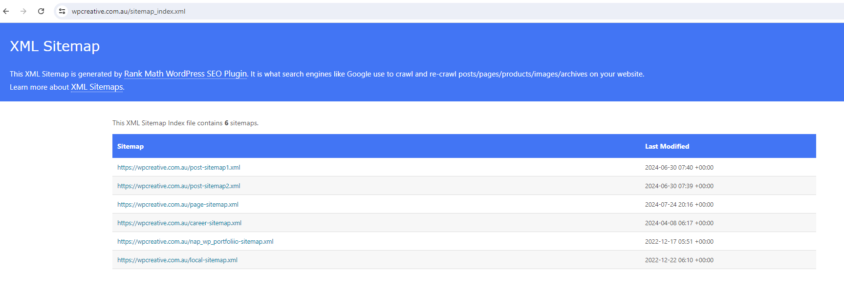 Sitemap Index WP Creative