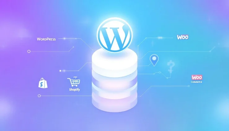 Visual comparison of WordPress with other eCommerce platforms like WooCommerce and Shopify.