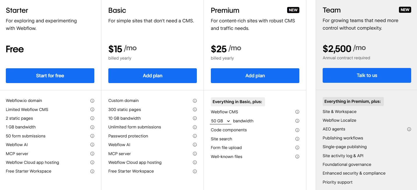 Webflow Pricing 2026: How Much Does Webflow Cost? 2 Plans pricing Webflow 2026